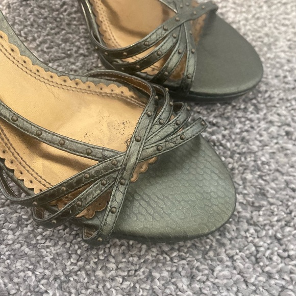 Seychelles Strappy Green & Gold Studded‎ It Girl Costume Party Heels Size 9 - Picture 5 of 9